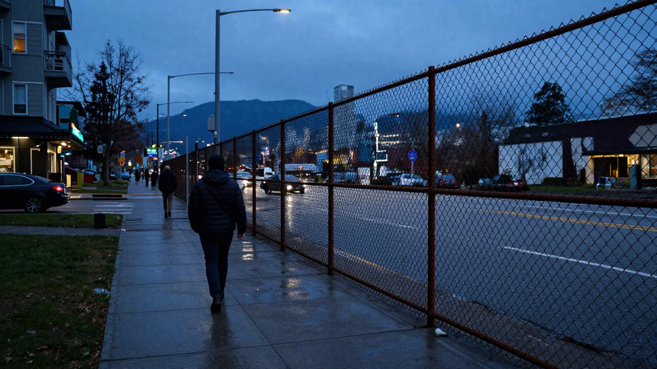 Street Scene in Vancouver at Indigo Twilight After Sunset in in Vancouver, British Columbia, Canada