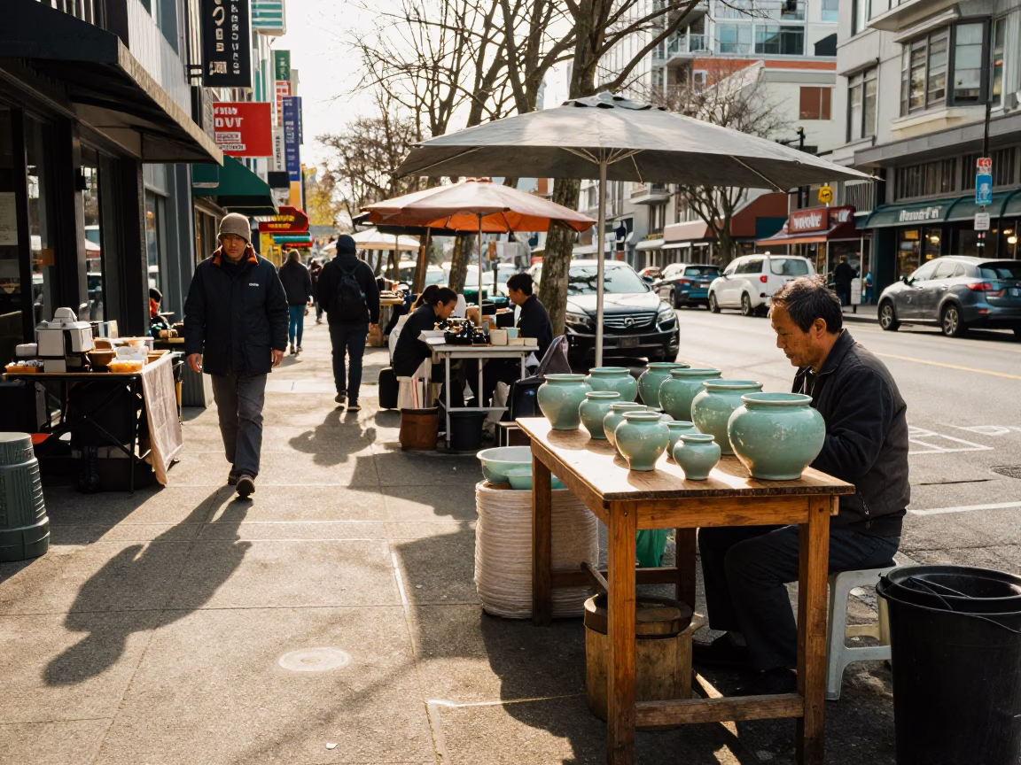 Street Scene in Vancouver at The Early Afternoon Light in in Vancouver, British Columbia, Canada