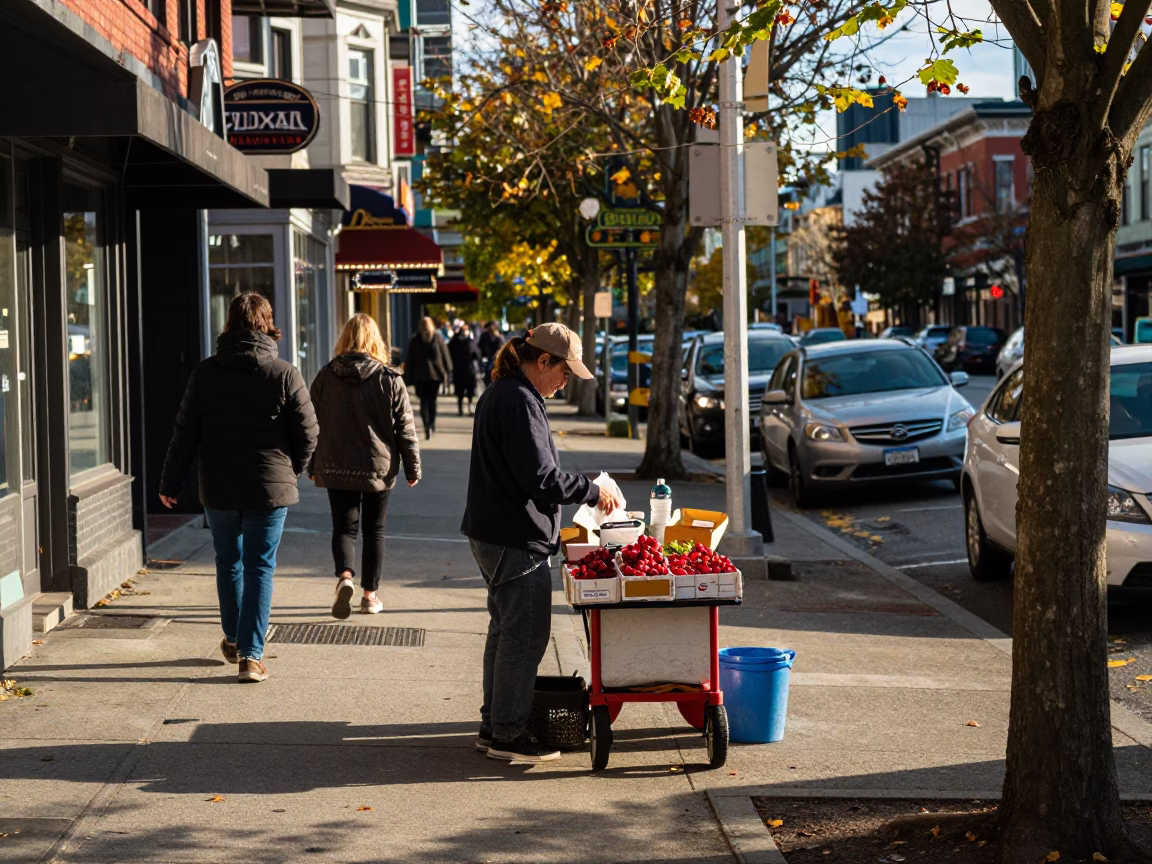 Street Scene in Vancouver at The Early Afternoon Light in in Vancouver, British Columbia, Canada