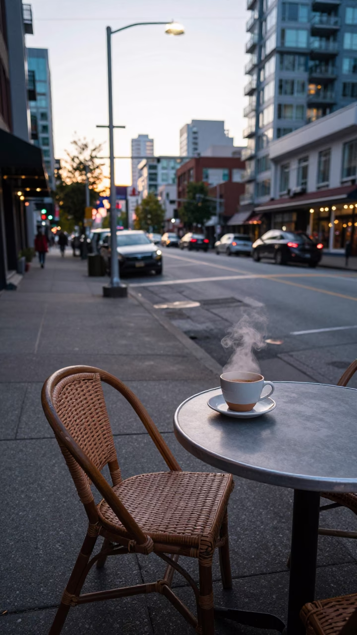 Street Scene in Vancouver at The Early Morning Light in in Vancouver, British Columbia, Canada