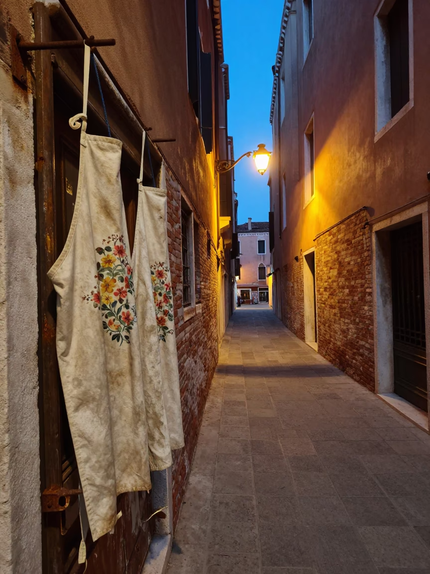 Street Scene in Venice at As City Lights Begin To Glow in in Venice, Italy