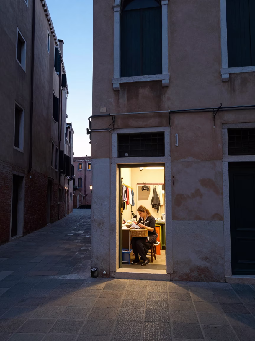 Street Scene in Venice at First Light Of Dawn in in Venice, Italy