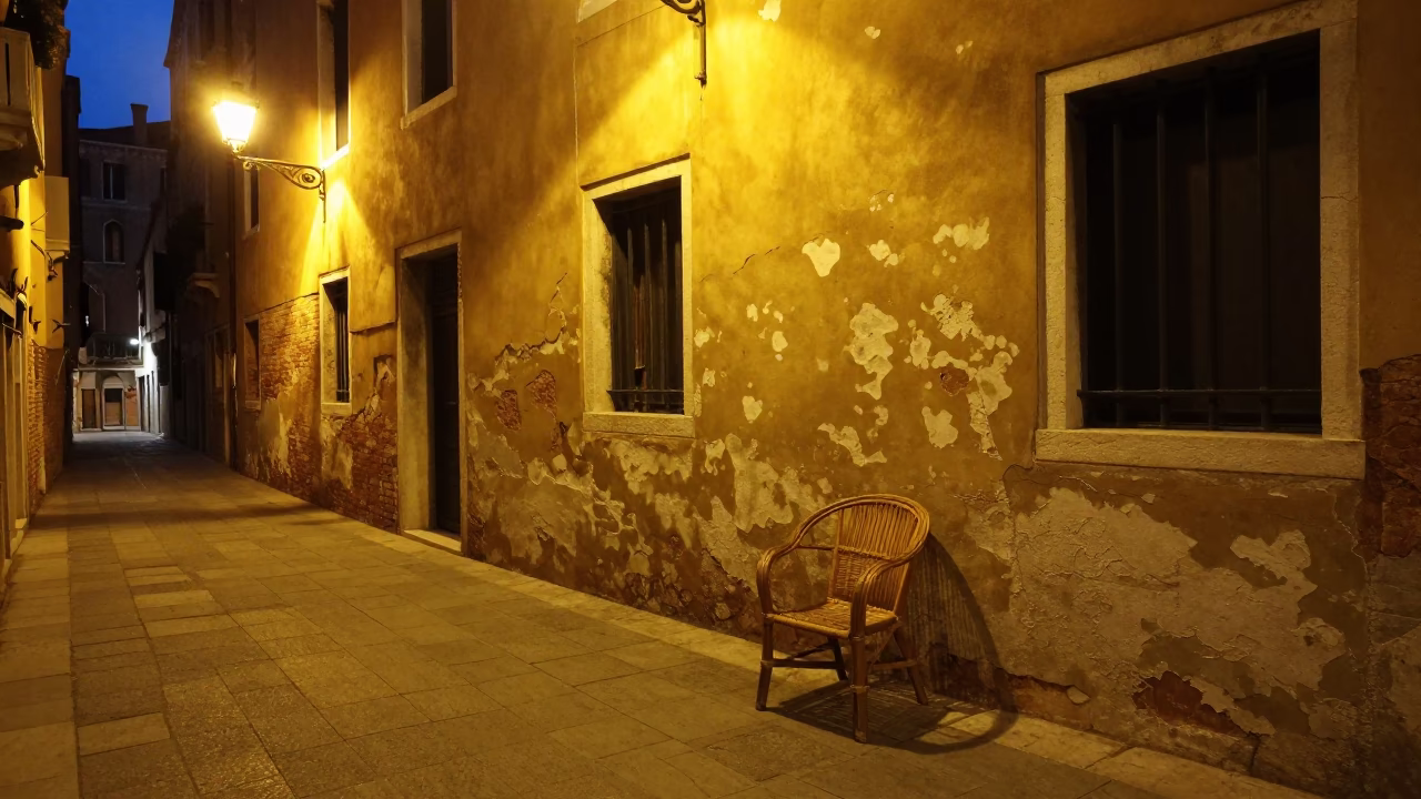 Street Scene in Venice at Late At Night Light in in Venice, Italy