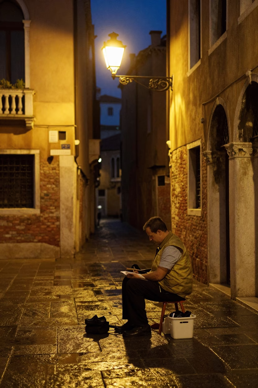 Street Scene in Venice at Midnight Light in in Venice, Italy