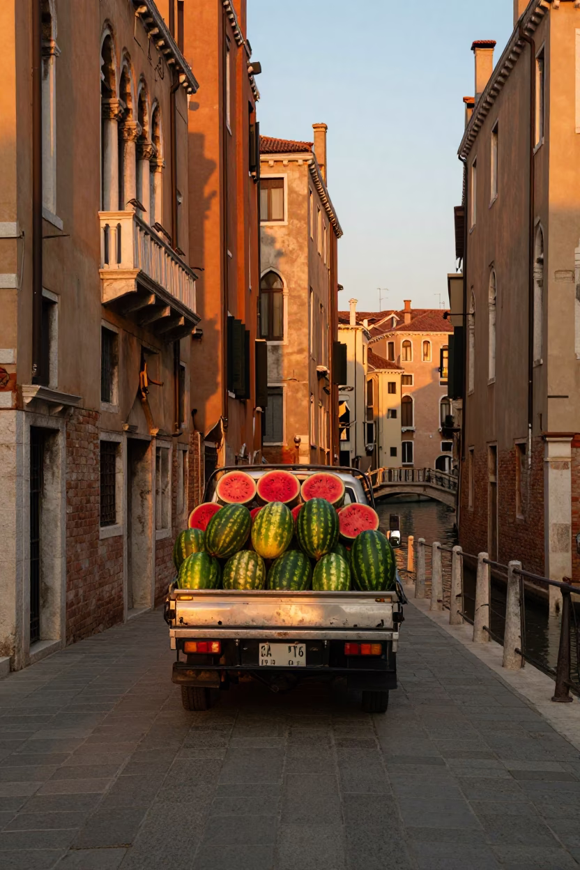 Street Scene in Venice at Sunset Light in in Venice, Italy