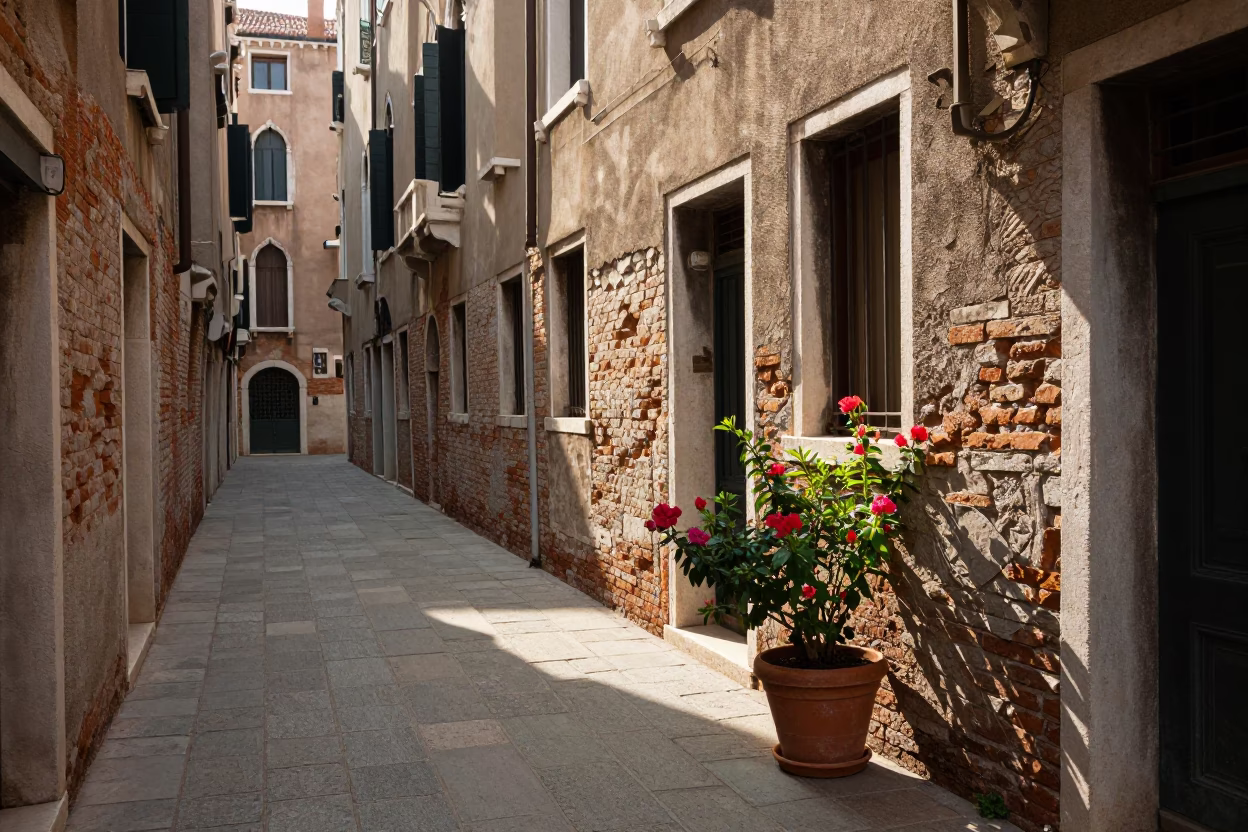 Street Scene in Venice at The Late Afternoon Light in in Venice, Italy
