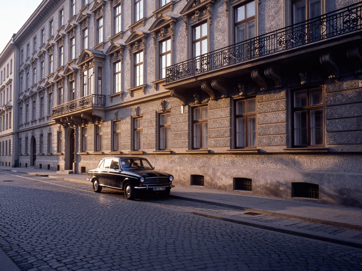Street Scene in Vienna at As First Light Reaches The Scene in in Vienna, Austria