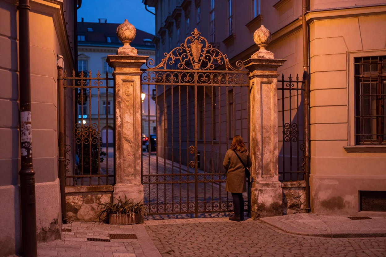 Street Scene in Vienna at Copper-toned Light Before Dusk in in Vienna, Austria