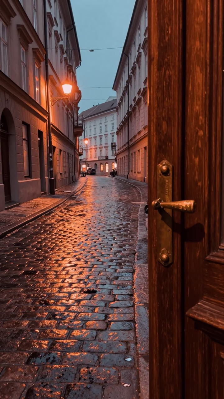 Street Scene in Vienna at Copper-toned Light Before Dusk in in Vienna, Austria