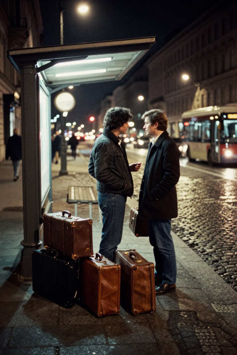 Street Scene in Vienna at Deep In The Night Light in in Vienna, Austria