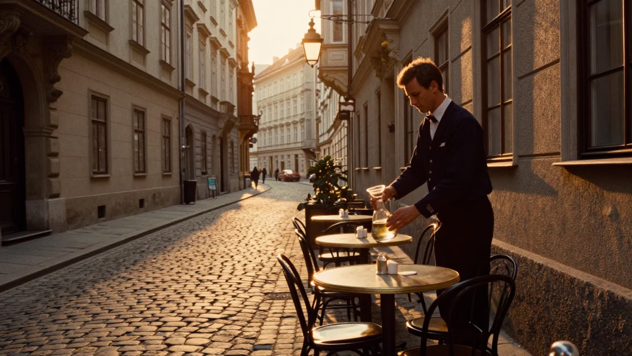 Street Scene in Vienna at Golden Hour in in Vienna, Austria