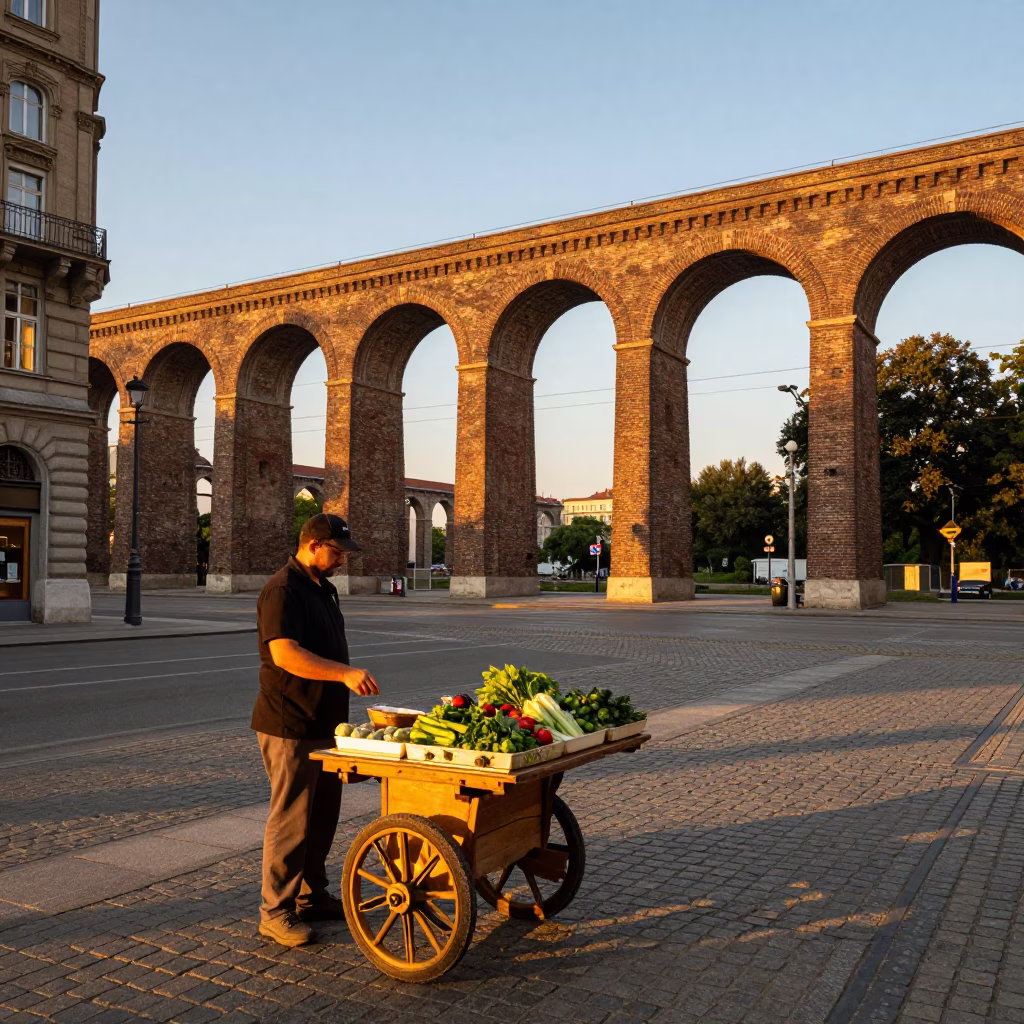 Street Scene in Vienna at Honeyed Evening Light in in Vienna, Austria