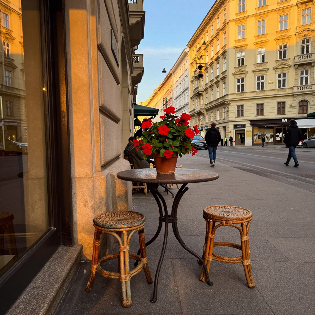 Street Scene in Vienna at Honeyed Evening Light in in Vienna, Austria