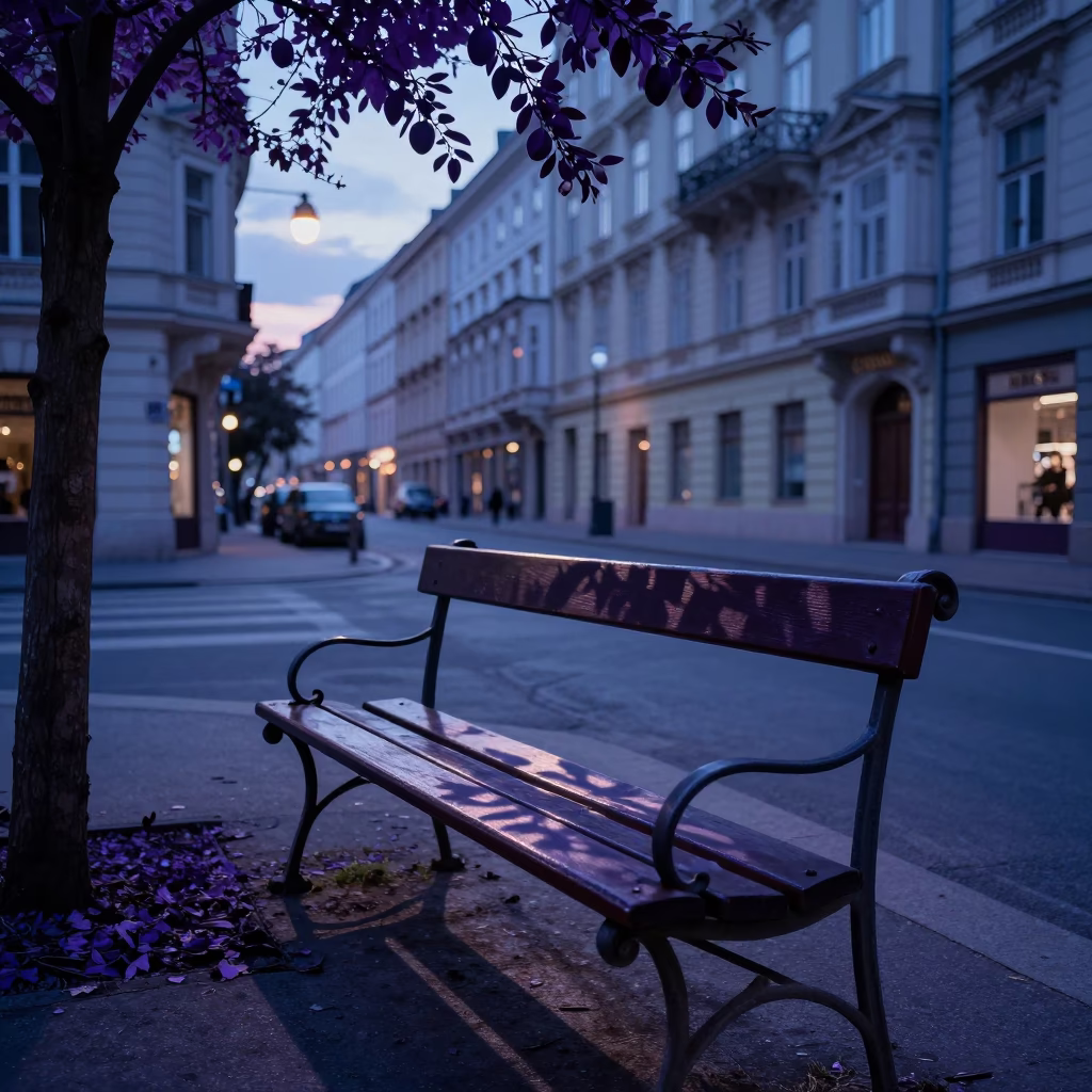 Street Scene in Vienna at Indigo Twilight After Sunset in in Vienna, Austria