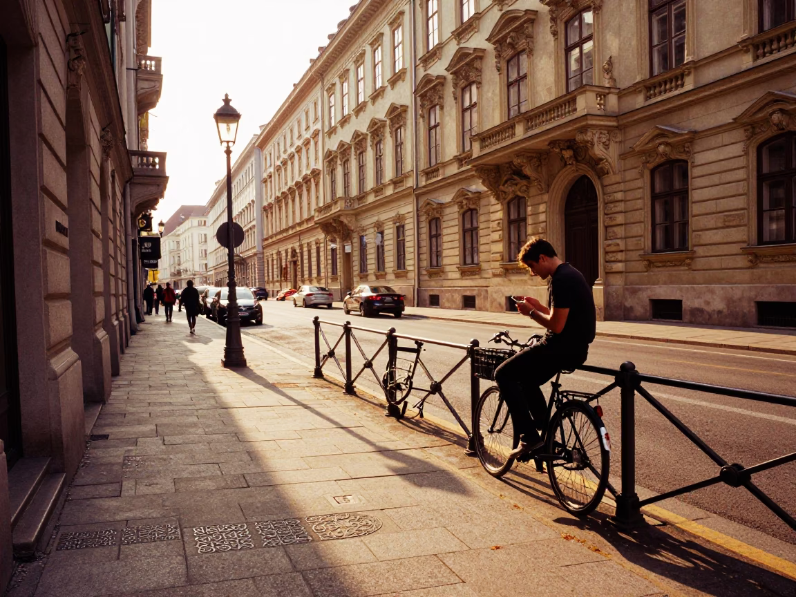 Street Scene in Vienna at Late Afternoon Light in in Vienna, Austria
