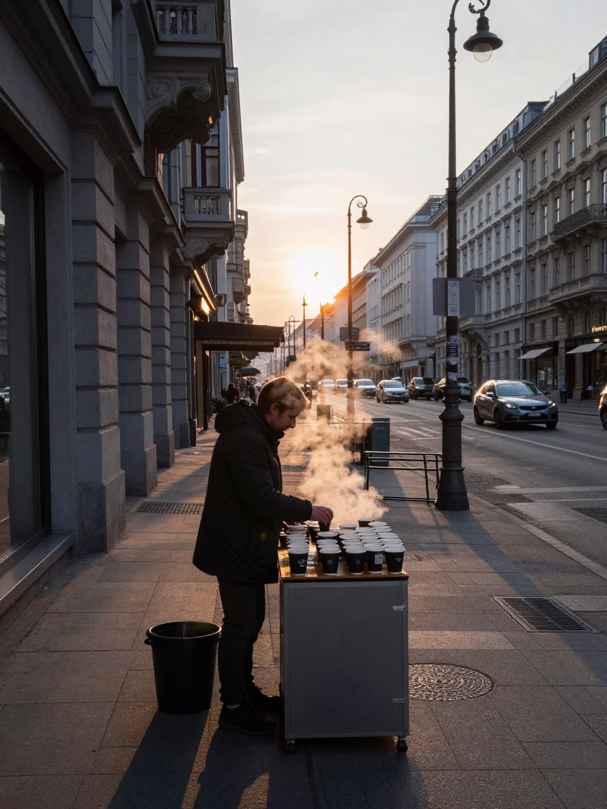 Street Scene in Vienna at Nautical Dawn Light in in Vienna, Austria