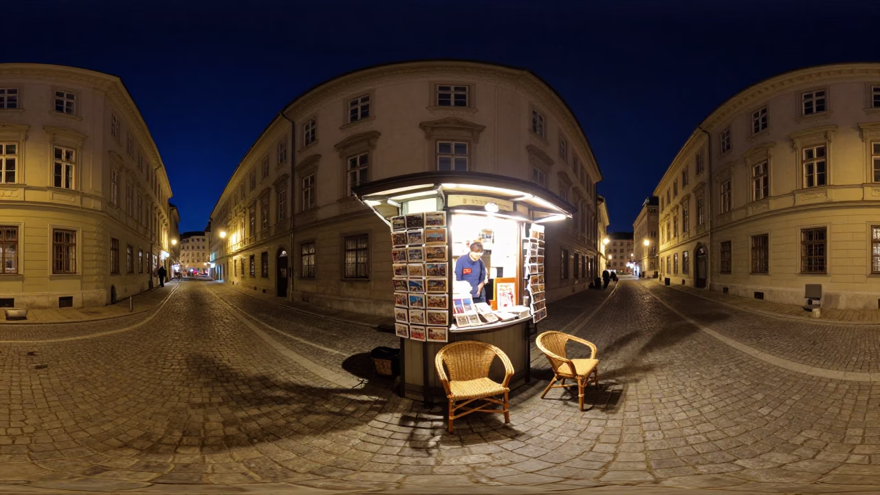 Street Scene in Vienna at The Deepest Night Sky Light in in Vienna, Austria