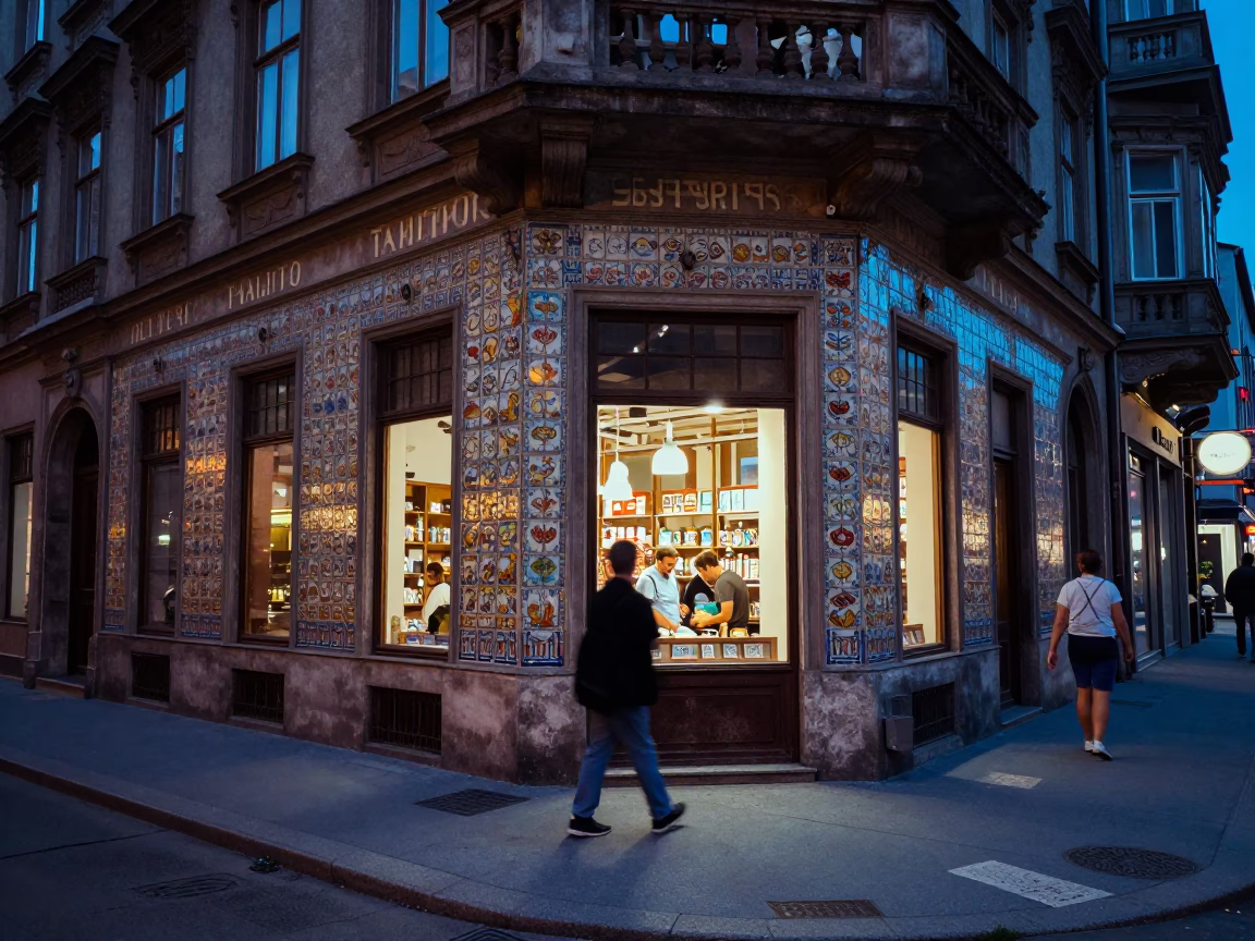 Street Scene in Vienna at The Last Blue Light Of Evening in in Vienna, Austria
