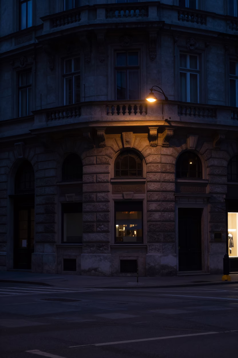 Street Scene in Vienna at The Predawn Darkness Light in in Vienna, Austria
