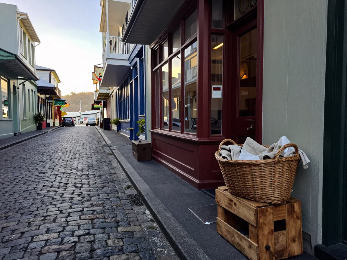 Street Scene in Wellington at As First Light Reaches The Scene in in Wellington, New Zealand