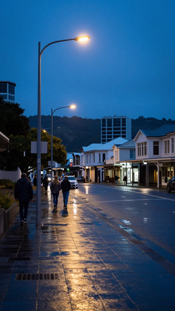 Street Scene in Wellington at Blue Hour in in Wellington, New Zealand