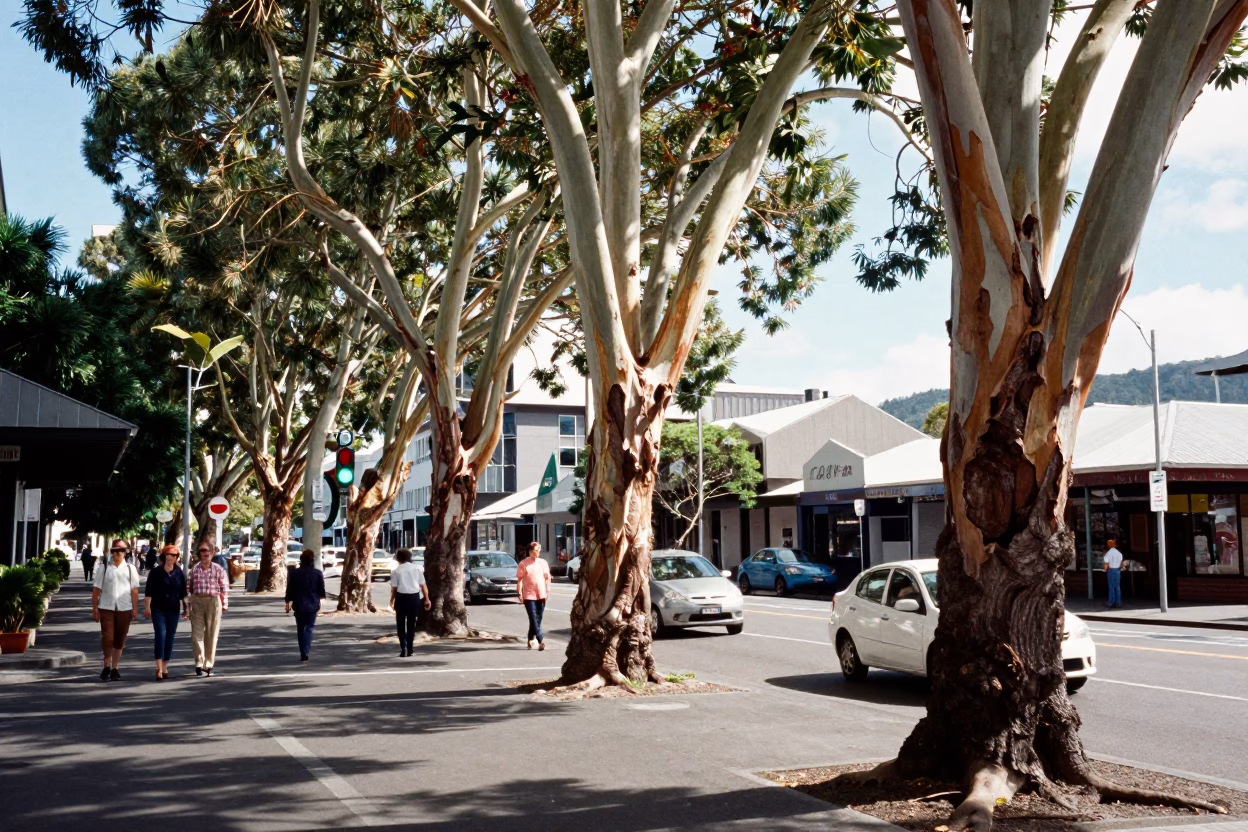 Street Scene in Wellington at Bright Midmorning Light in in Wellington, New Zealand