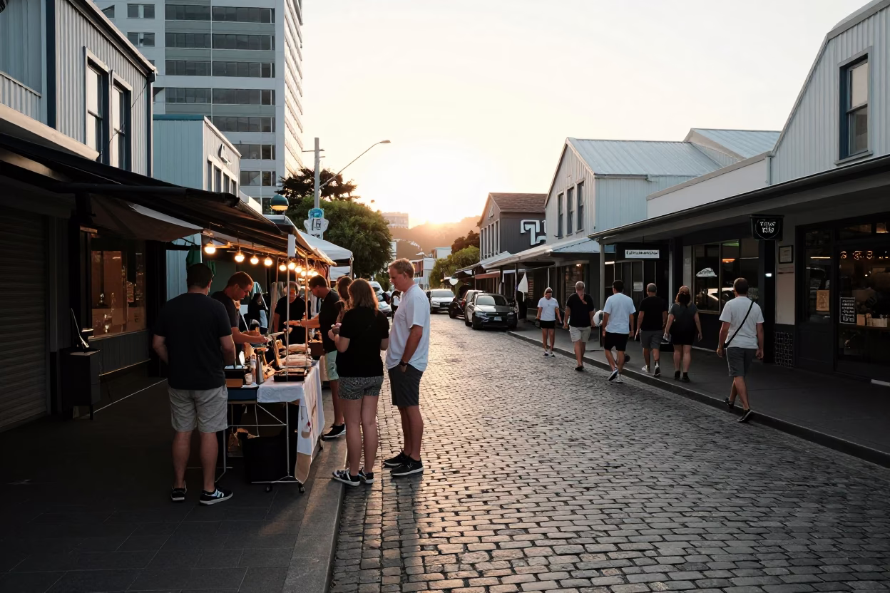 Street Scene in Wellington at Evening Light in in Wellington, New Zealand