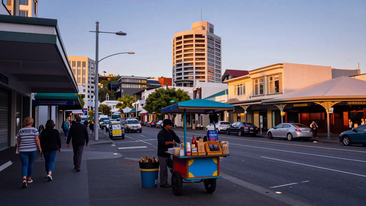 Street Scene in Wellington at First Light Of Dawn in in Wellington, New Zealand