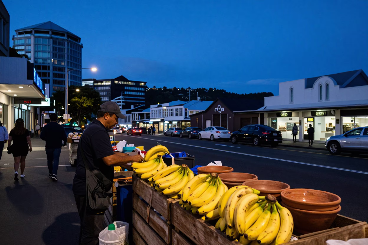 Street Scene in Wellington at Indigo Twilight After Sunset in in Wellington, New Zealand