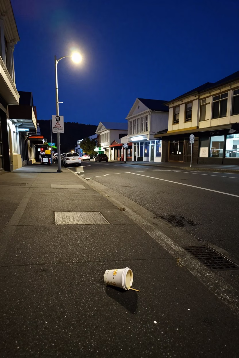 Street Scene in Wellington at Midnight Light in in Wellington, New Zealand