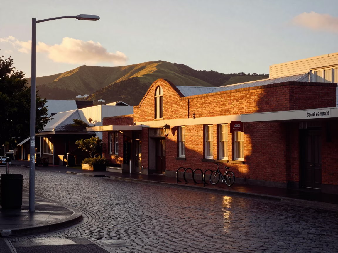 Street Scene in Wellington at Sunset Light in in Wellington, New Zealand