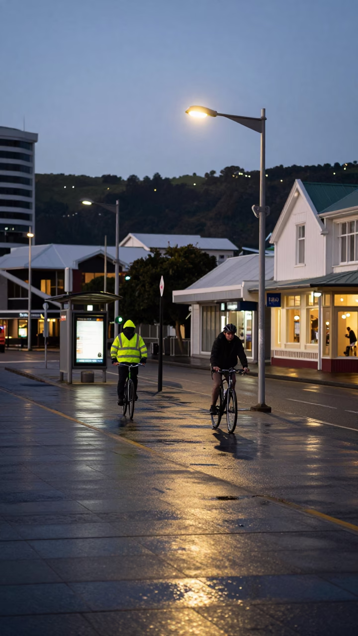 Street Scene in Wellington at The Early Evening Light in in Wellington, New Zealand