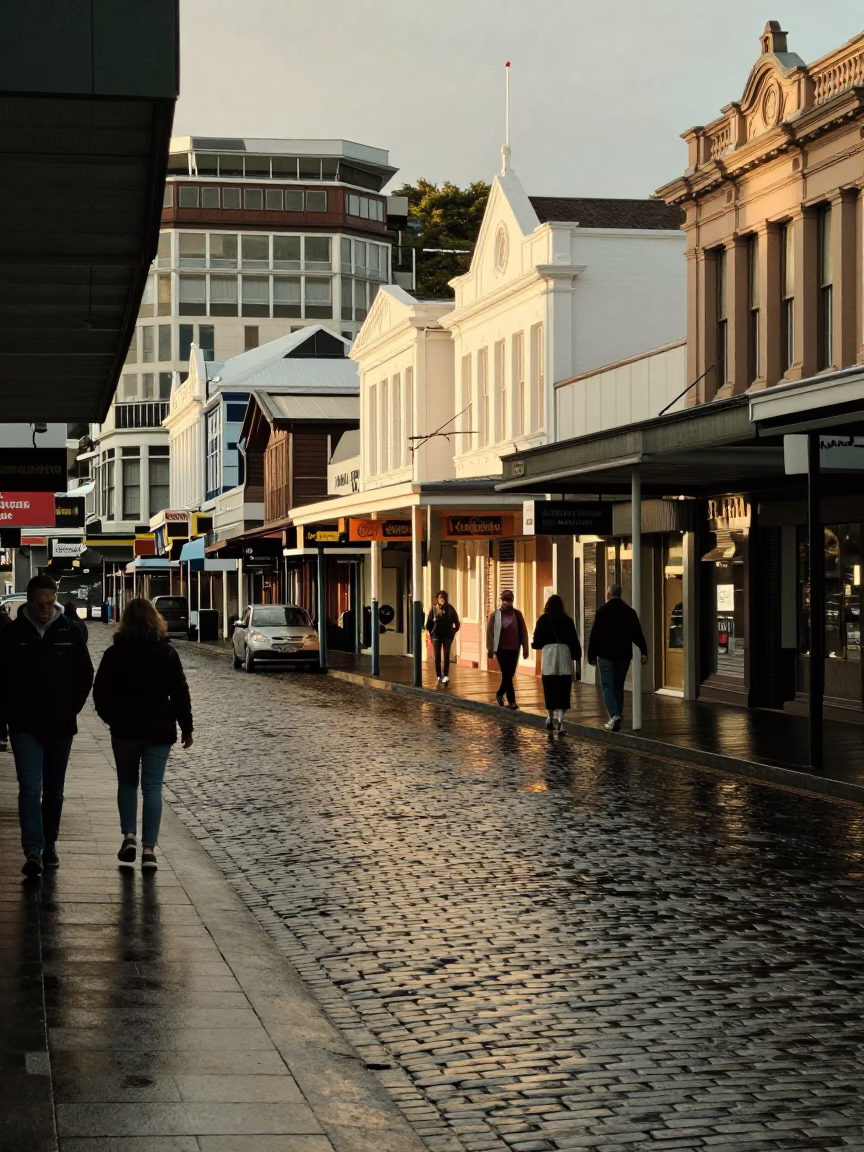 Street Scene in Wellington at The Late Afternoon Light in in Wellington, New Zealand