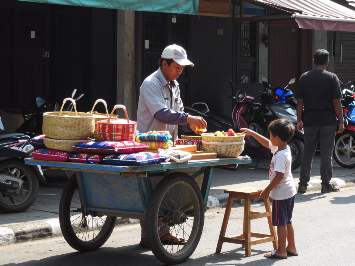 Street Scene in Yogyakarta at Bright Midmorning Light in in Yogyakarta, Indonesia