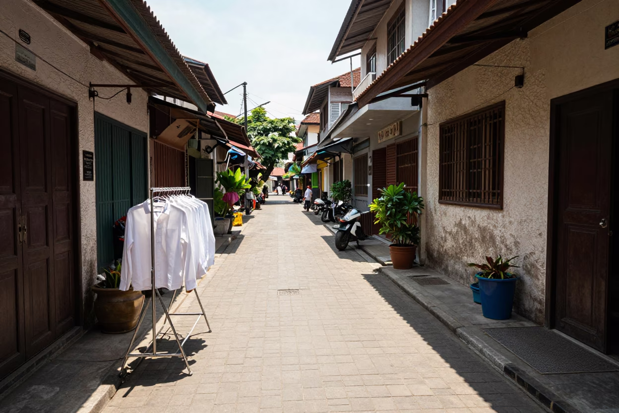 Street Scene in Yogyakarta at Bright Midmorning Light in in Yogyakarta, Indonesia