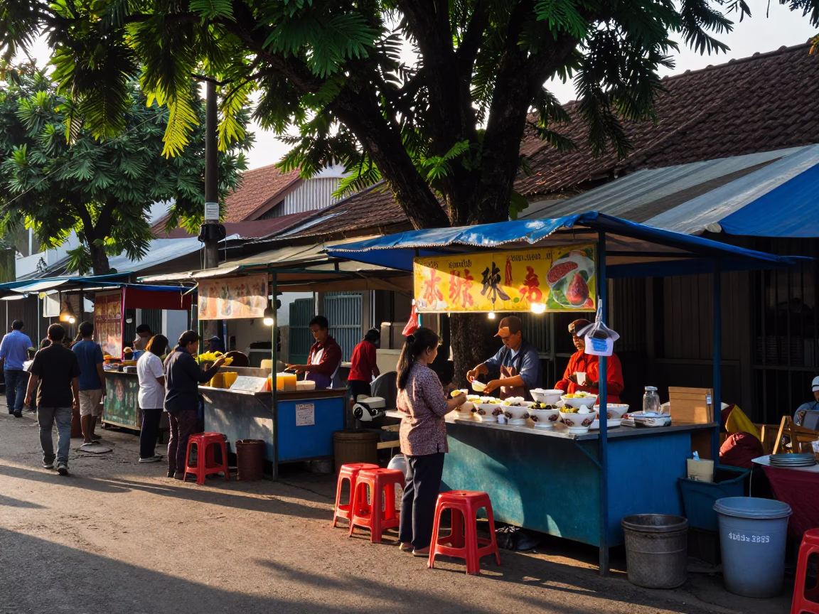 Street Scene in Yogyakarta at Clear Late-afternoon Light in in Yogyakarta, Indonesia