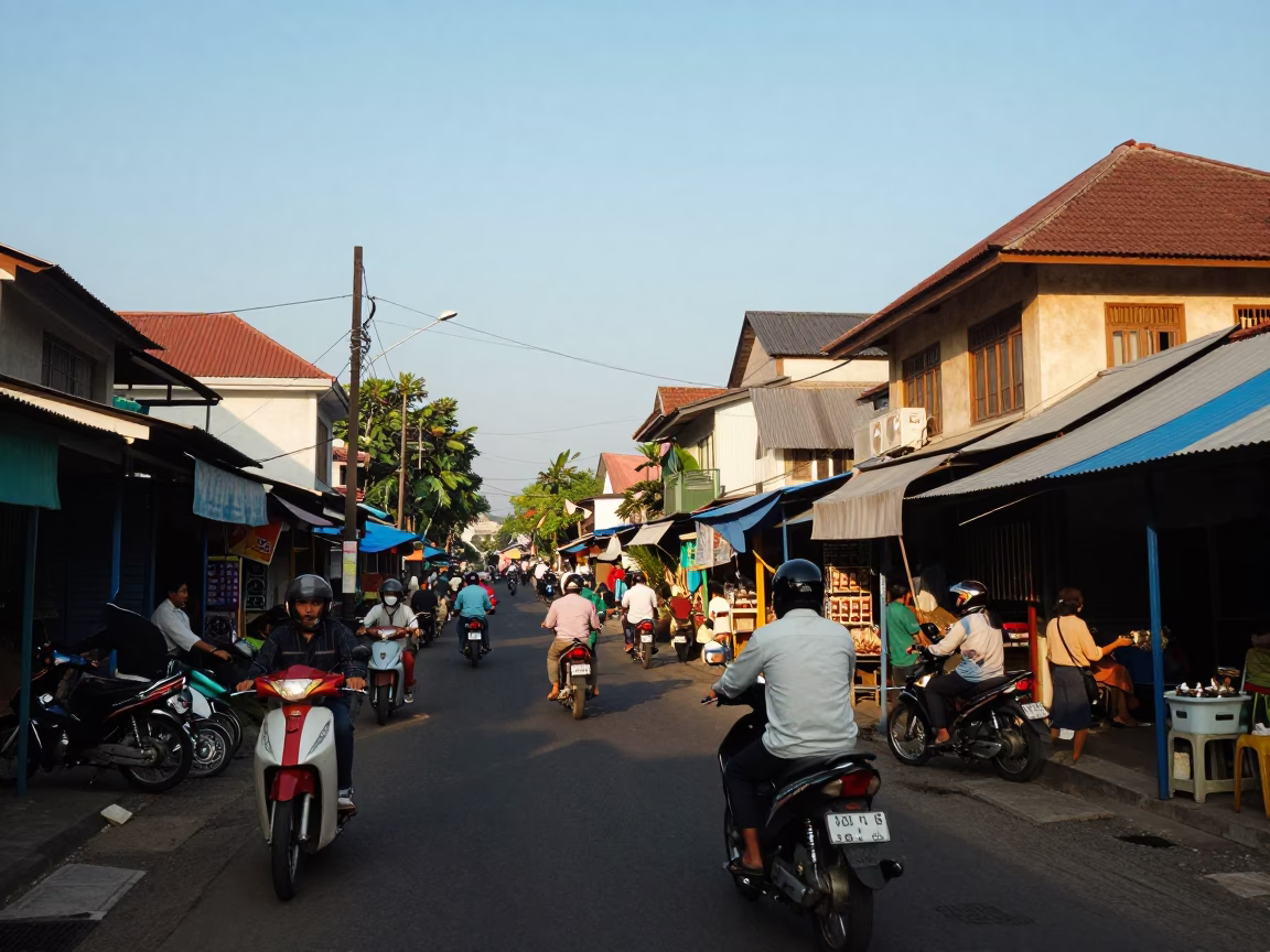 Street Scene in Yogyakarta at Clear Late-afternoon Light in in Yogyakarta, Indonesia