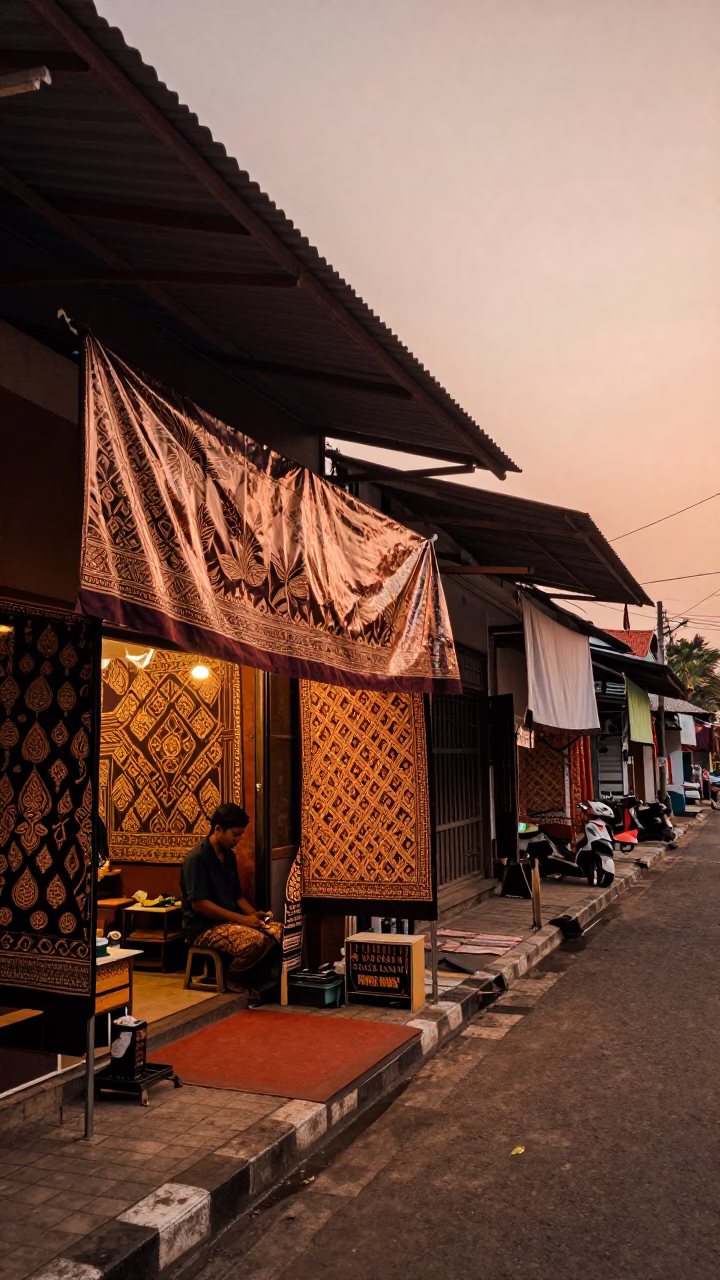 Street Scene in Yogyakarta at Copper-toned Light Before Dusk in in Yogyakarta, Indonesia