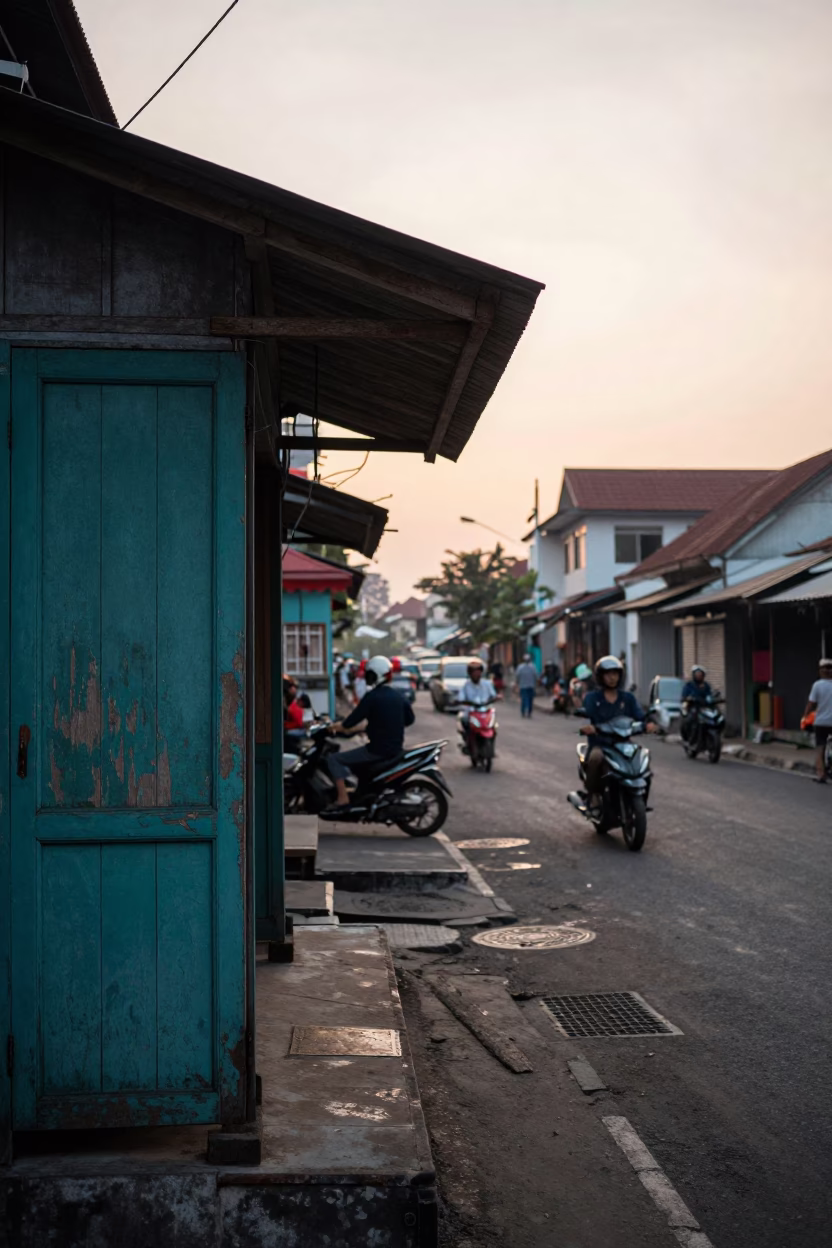 Street Scene in Yogyakarta at First Light Of Dawn in in Yogyakarta, Indonesia