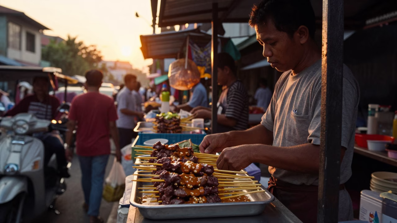 Street Scene in Yogyakarta at Golden Hour in in Yogyakarta, Indonesia