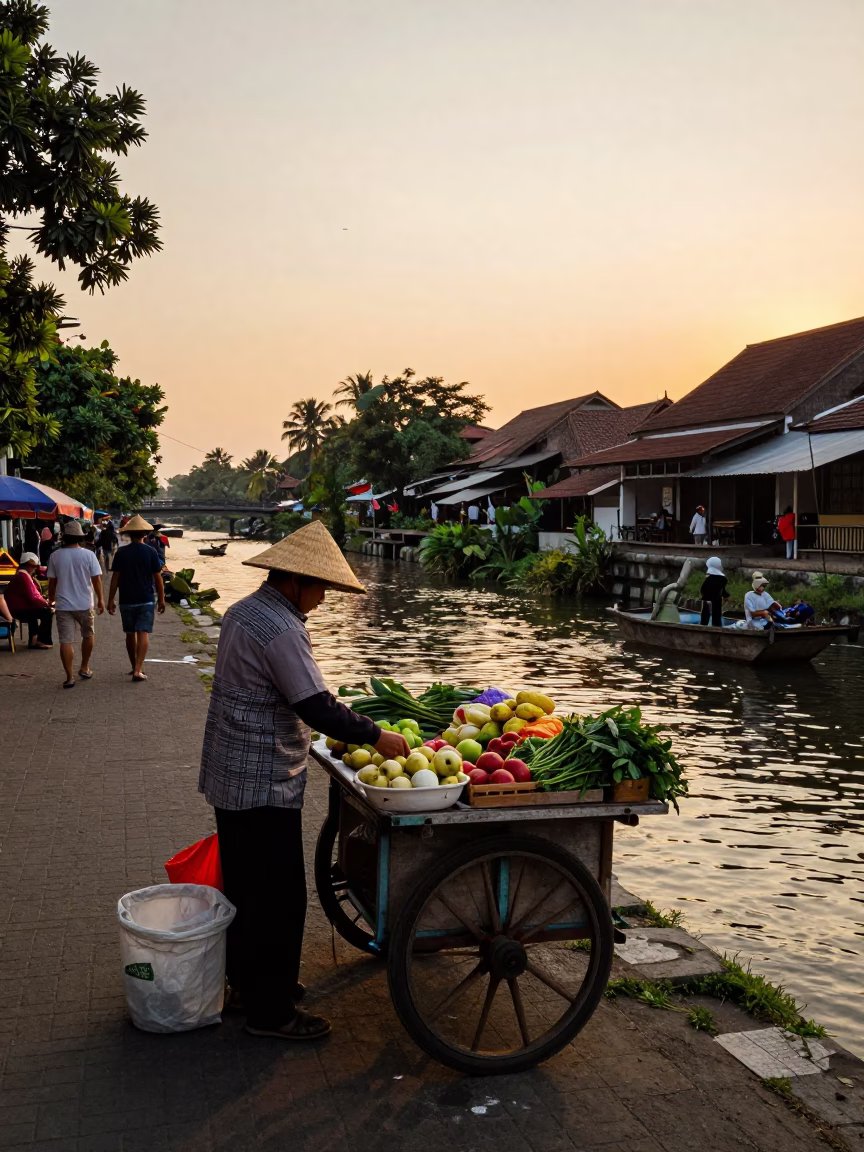 Street Scene in Yogyakarta at Golden Hour in in Yogyakarta, Indonesia