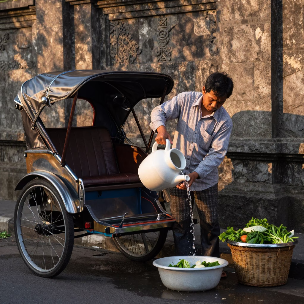 Street Scene in Yogyakarta at Golden Hour in in Yogyakarta, Indonesia