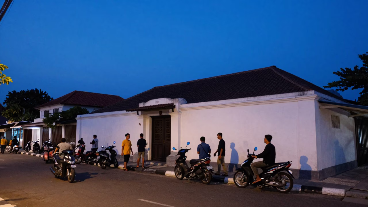 Street Scene in Yogyakarta at Indigo Twilight After Sunset in in Yogyakarta, Indonesia