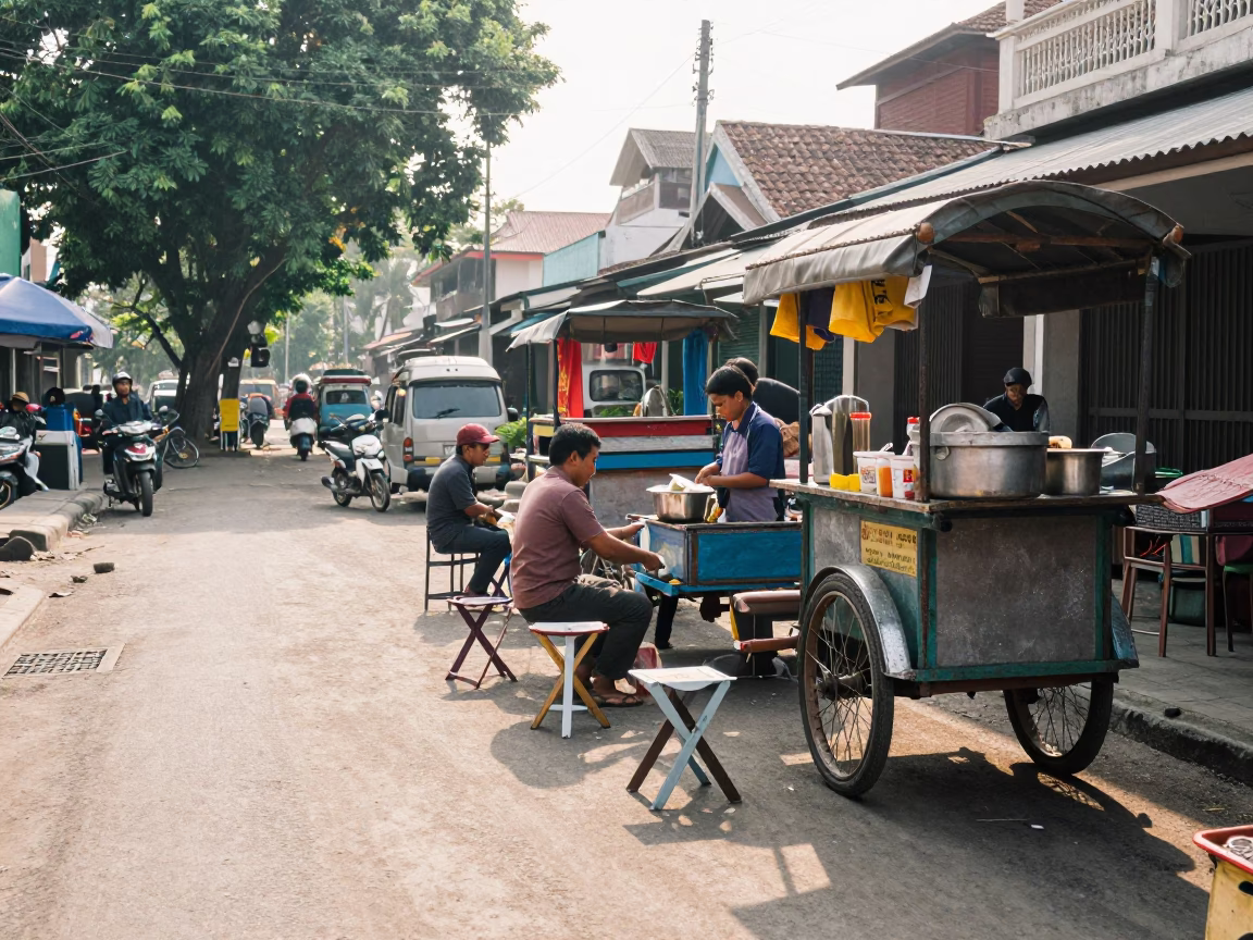 Street Scene in Yogyakarta at Late Morning Light in in Yogyakarta, Indonesia