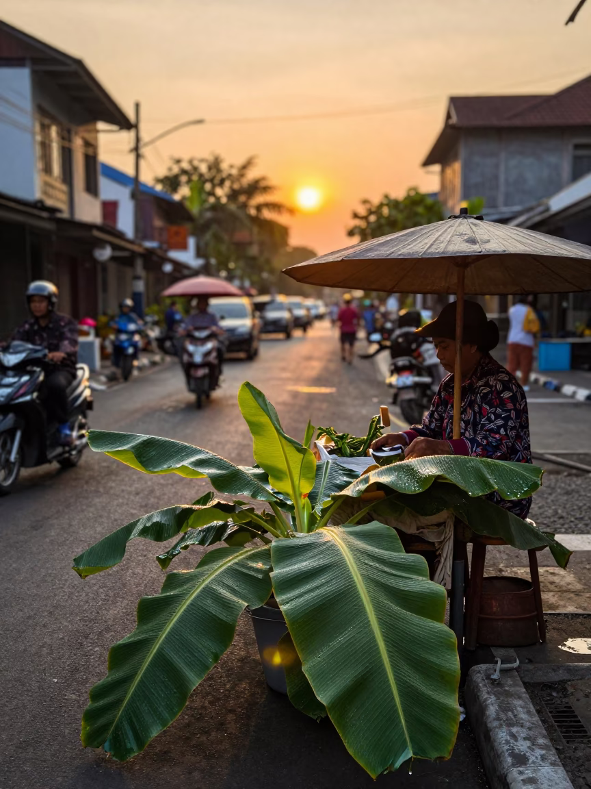 Street Scene in Yogyakarta at Sunset Light in in Yogyakarta, Indonesia