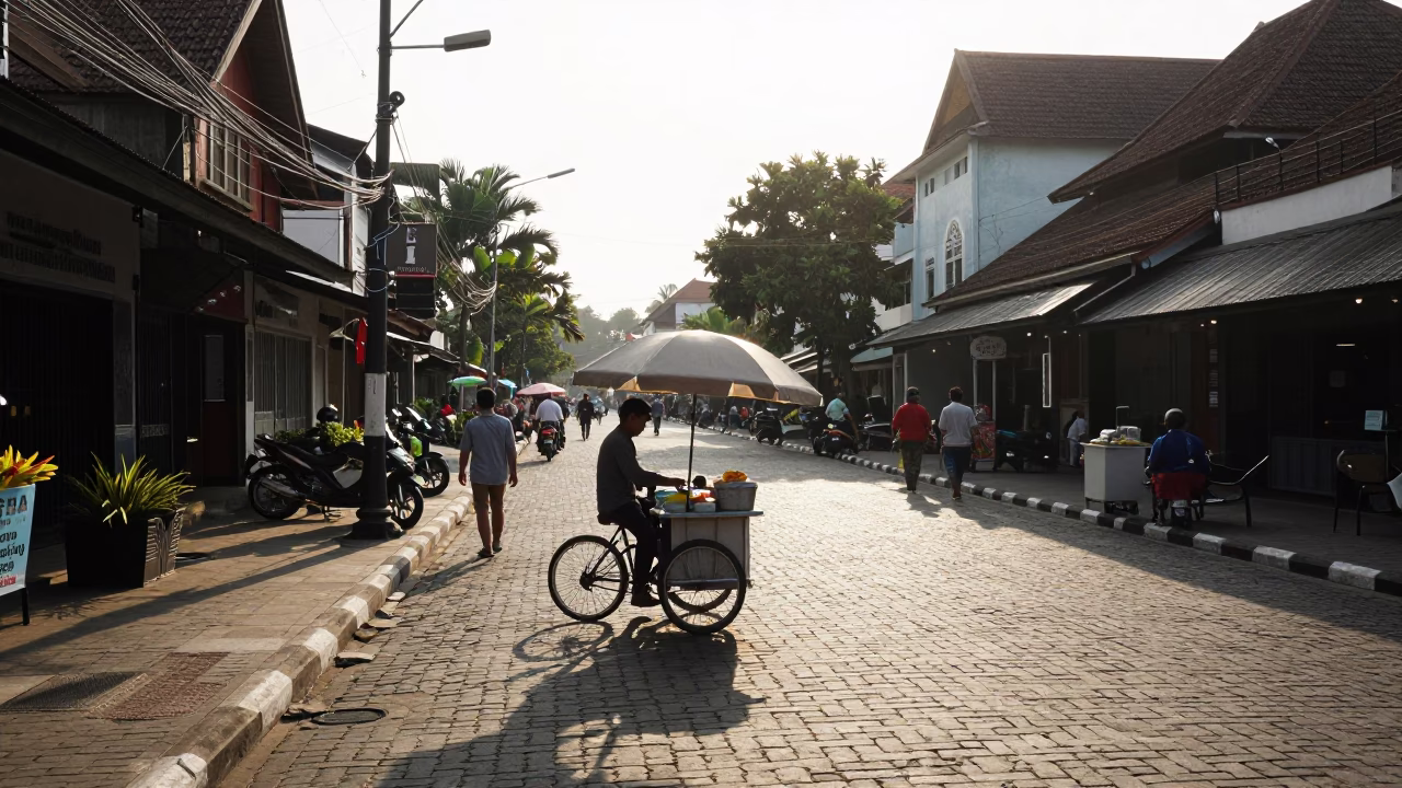 Street Scene in Yogyakarta at The Early Afternoon Light in in Yogyakarta, Indonesia