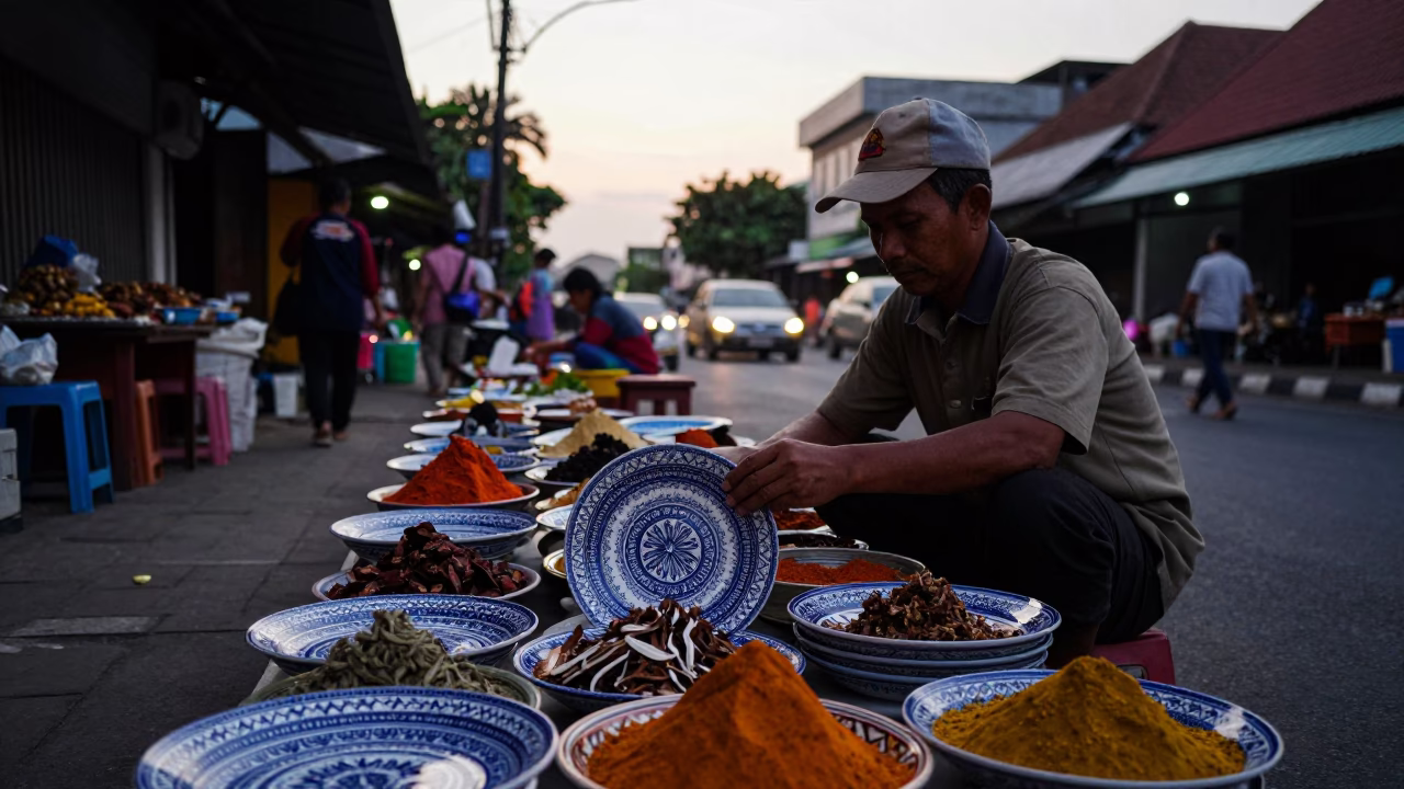 Street Scene in Yogyakarta at The Early Evening Light in in Yogyakarta, Indonesia