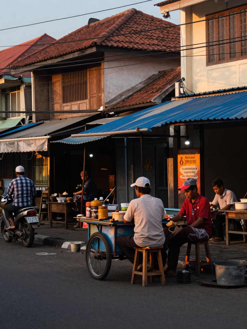 Street Scene in Yogyakarta at The Early Evening Light in in Yogyakarta, Indonesia