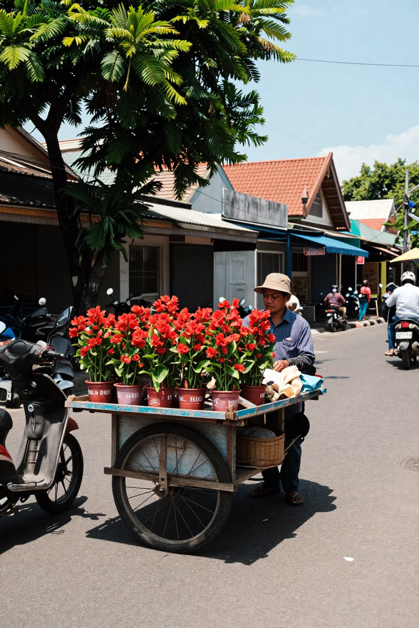 Street Scene in Yogyakarta at The Flat Glare Of Noon Light in in Yogyakarta, Indonesia