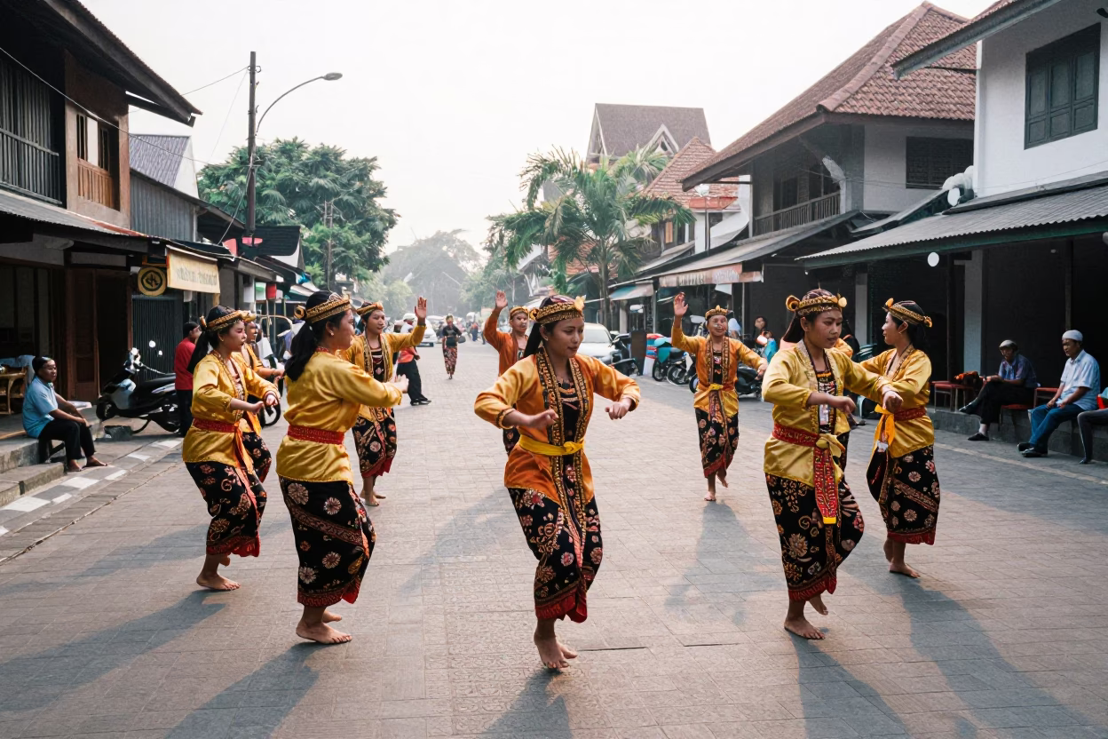 Street Scene in Yogyakarta at The Late Morning Light in in Yogyakarta, Indonesia